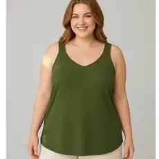 Blusa Feminina Plus Size Regata Alça Larga Blusinha Regatinha Gola V1 Básica Crepe Varias Cores