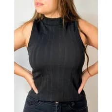 Regata Gola Alta Feminina Canelado Moda Blogueira Estilosa