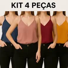 Kit 4 Blusas Feminina Regata Alça Regulável Blusinha Alcinha Básica Crepe