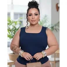 Regata Feminina Plus Size Decote Quadrado Ribana Blusa Regatinha Moda