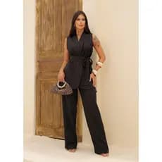 Conjunto Colete e Calça Alfaiataria Feminino Social Terno com Cinto Elegante Escritório
