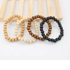 pulseira de madeira masculino feminino bolinha preto marrom branco elástico Lp