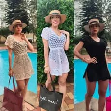 Saída de Praia Feminina Blogueira Gola V Moda Verão Evangélica Elegante Veste 36 ao 46 Lançamento Feminino