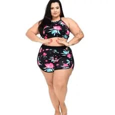 TRIKINI Conjunto (3 PEÇAS ) BIQUÍNI (COM BOJO E FORRO) + SHORTS Saída feminina ESTAMPADO TRIQUINI