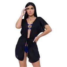 Saida De Praia Tule Vestido Canga Manga Kimono Moda Gringa