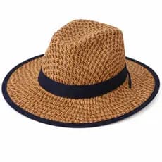 Chapéu Fedora Palha Proteção UV Aba Larga Praia Verão Unissex Dobrável Leve Preto