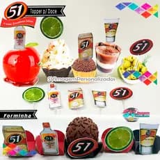 Festa Boteco 51 Cachaça Topper para doces e Forminha para doce Envio Rápido