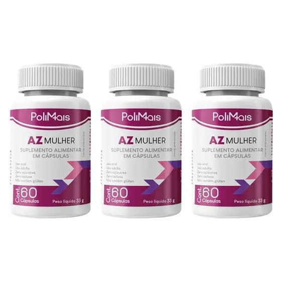 Kit 3 Vitaminas para Mulher A a Z Polimais 180 Cápsulas – Energia, Cabelos, Pele e Bem-Estar