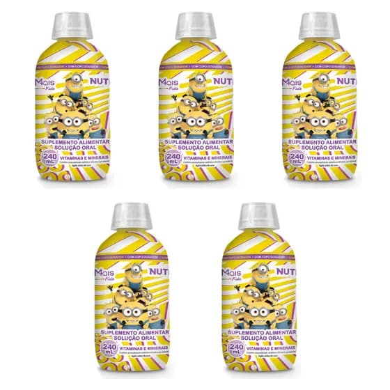 Kit 5 Vitaminas Infantil A a Z Polimais Minions Sabor Banana 240ml