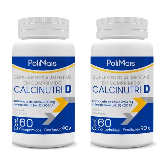 Kit 2 Vitaminas D para Ossos - Calcinutri D 1250MG + 400UI 120 Cápsulas