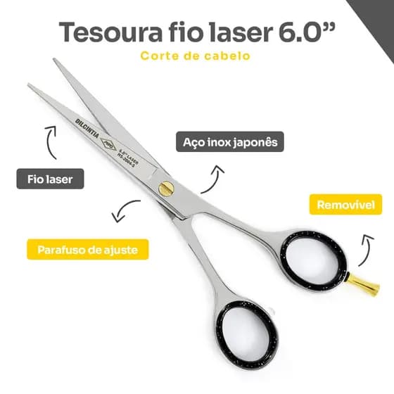 Tesoura Fio Laser Profissional para Cabelos 6.0" Aço Inox Japonês Dilcintia
