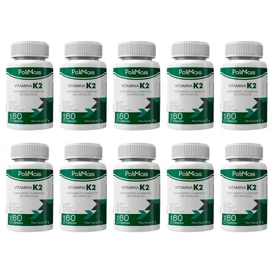 Kit 10 Vitamina K2 600 Cápsulas Saúde Óssea e Cardiovascular