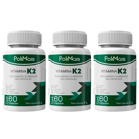 Kit 3 Vitamina K2 180 Cápsulas Saúde Óssea e Cardiovascular