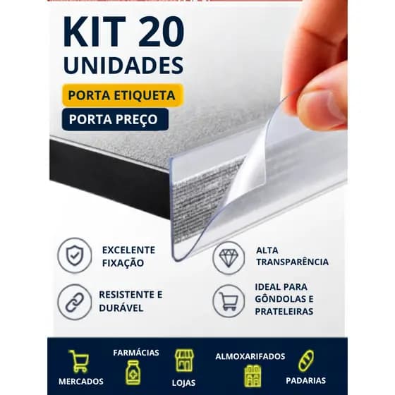 Kit 20 Régua Porta Etiqueta Identificador de Preço para Gôndolas, Lojas e Mercados