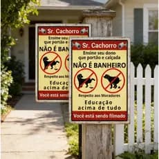 Kit 2 Placas Aviso Cachorro Recolha Fezes Cão Pet Sinalização Jardim Condomínio