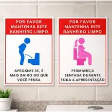 Kit 2 Placa de Sinalização Mantenha o Banheiro Limpo