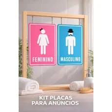 Kit 2 Completo Placas de Aviso para Banheiro Masculino e Feminino em PS - Fácil e Durável