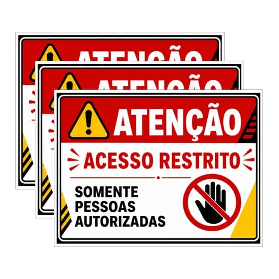Kit 3 Placas Acesso Restrito Proibido Entrar Sem Autorização Aviso Segurança Empresa