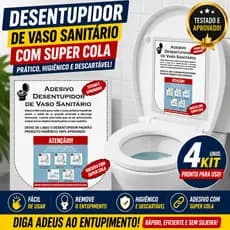 Kit 4 Desentupidor Vaso Sanitário Adesivo Profissional Remove Entupimento Privada Sem Esforço