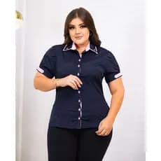 Camisa Camisete Manga Curta detalhe Na Gola PLUS SIZE | Moda Evangélica | Blusa Feminina | social feminina