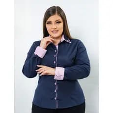 Camisa Camisete Manga Longa detalhe Gola PLUS SIZE | Moda Evangélica | Blusa Feminina | social feminina