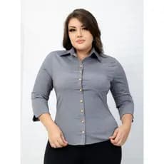 Camisa Camisete Meia Manga 3/4 Tons de Jeans Plus Size| blusa feminina| moda social| Moda Evangélica