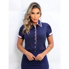 Camisa Camisete Manga Curta detalhe 2 Golas| blusa feminina| moda social| Evangélico
