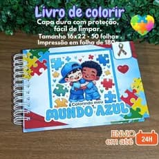 Livro de colorir Mundo Azul - TEA - 50 desenhos - Capa DURA - Tam. 16x22cm
