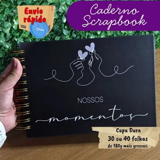 Álbum para fotos Scrapbook Capa Dura laminada A5 - 30 ou 40 folhas preto personalizado
