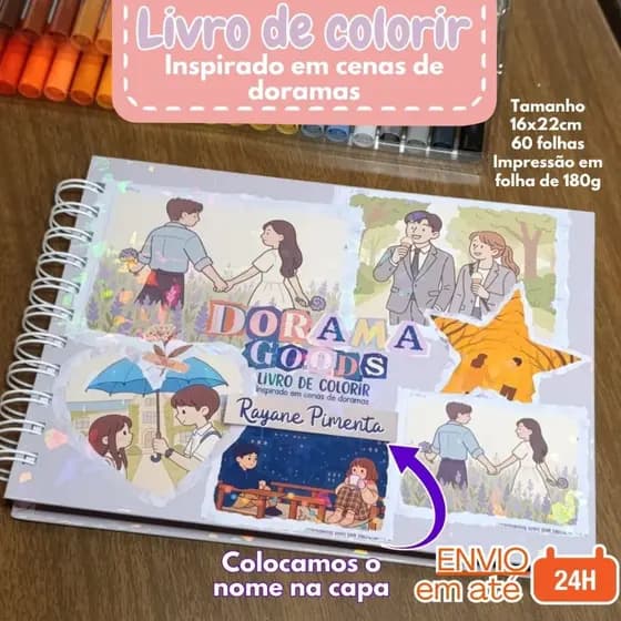 Livro de colorir Cenas de DORAMAS e B.T.S com CAPA DURA 50 desenhos - com BRINDE - Tam. 16x22cm