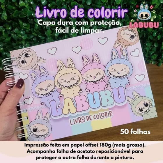 Livro de Colorir LABUBU com Capa Dura-50 folhas - Tamanho 16x21cm - com BRINDE