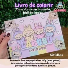 Livro de Colorir LABUBU com Capa Dura-50 folhas - Tamanho 16x21cm - com BRINDE