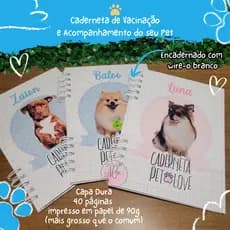 Caderneta de Vacinação e Diário Pet - Tam.16x22cm - Capa dura - várias opções de raça ou foto do Pet
