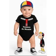 Body Temático Kiko e Chaves + Boina + Tênis – Conjunto Roupa Bebê Masculino para Mesversário e Aniversário Infantil
