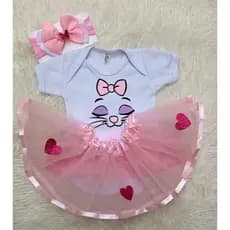 Body,bebê infanti romper, mesversario, temático Vestido Gatinha, gata Marie  + saia de tule + laço