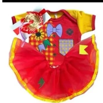Body, bebê menina romper infantil,  mesversario, temático Vestido festa junina Caipira + saia de tule + laço