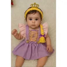 Saolpete, Romper Bebê Menina Body Fantasia Temática Princesa Rapunzel Mesversário Festa Ensaio Fotográfico Confortável