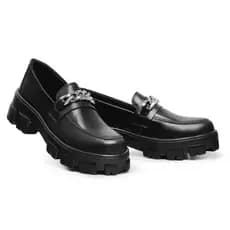 Mocassim Feminino Tratorado Plataforma Blogueira Metal Corrente promoção