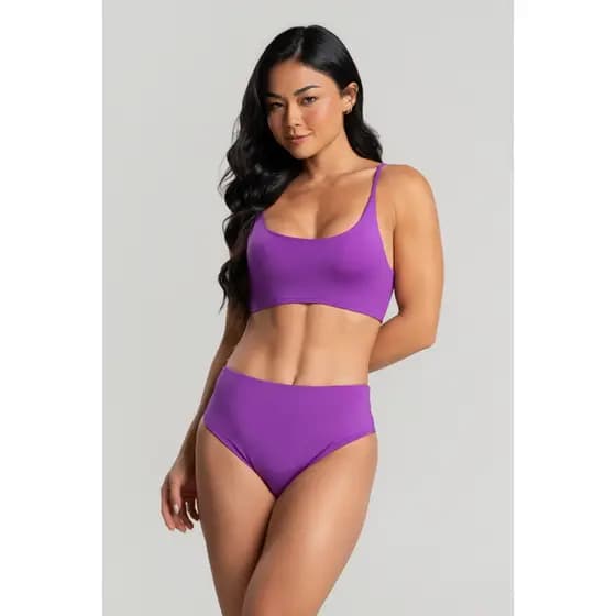 Biquini Top Faixa Calcinha Cintura Alta Hot Pants Bojo Removivel Proteção Uv 50+ Mods Praia e Piscina Bikini Gringa