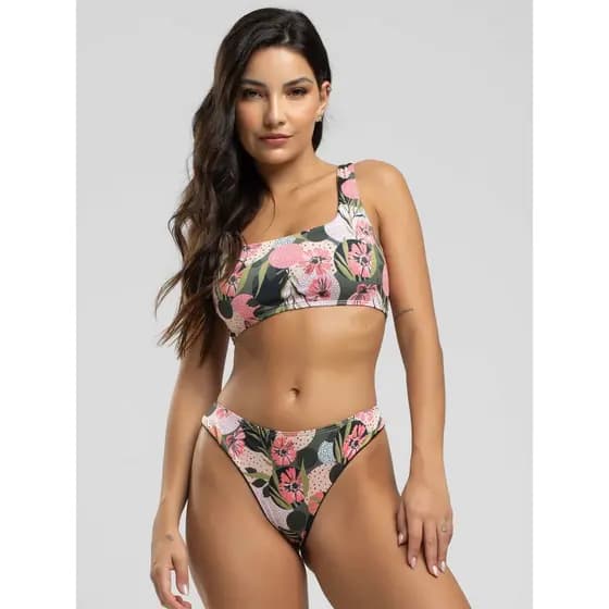 Biquini Regata Calcinha Fio Duplo Asa Delta Estampado Proteção Uv 50+