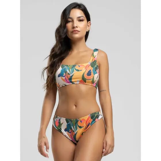 Biquini Regata Calcinha Comum Estampado Proteção Uv 50+