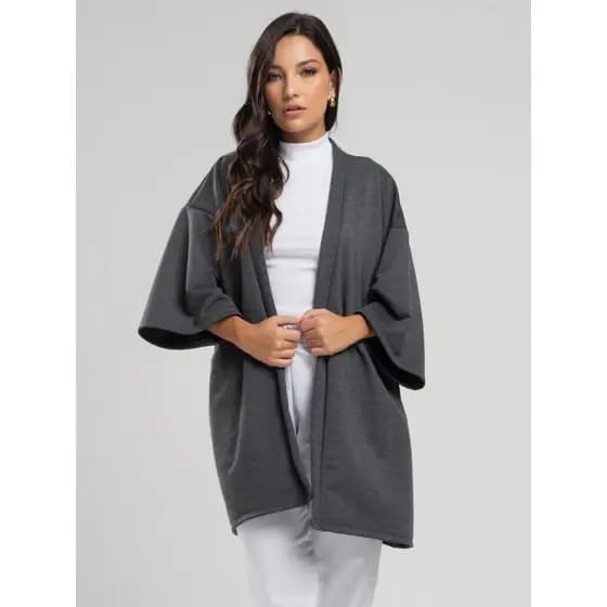 Casaco Kimono Overzide Moletinho Manga Longa Feminino Moda Casual