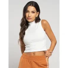 Cropped Básico Regata Gola Alta Canelado Casual Moda Feminina Blogueira