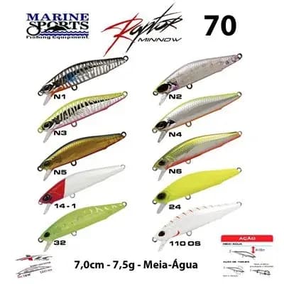 Isca Artificial Meia Agua Marine Raptor 70 - Cores