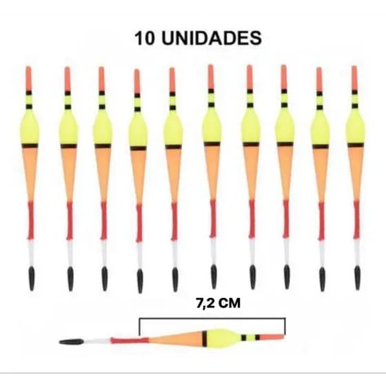 Kit 10 Boias Pesca Plastica Palito Pesca Tilapias Piau Lambari 7,3cm