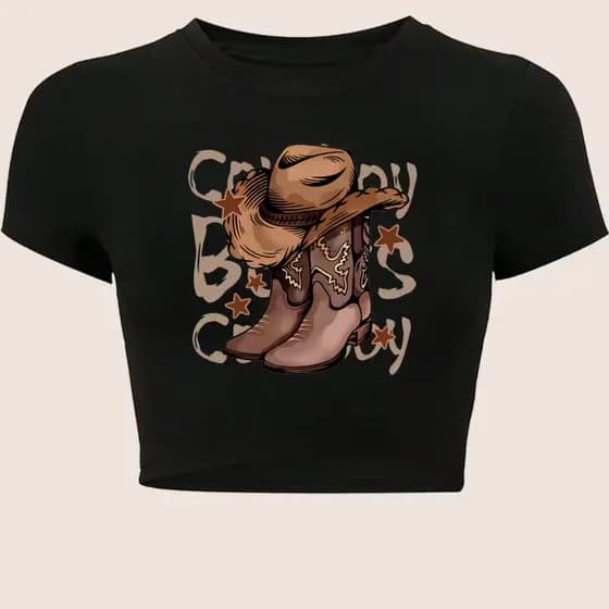 Baby Tee Look Feminina Cropped Estampa Country Americana Western Promoção