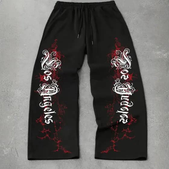 Calça Baggy Streetwear Y2K Unissex Estampa Los Angeles Gótica Cyber Grunge