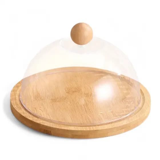 Queijeira Porta Frios Elegante de Bambu com Tampa em Acrilico Mantegueira Queijo Café da Manhã