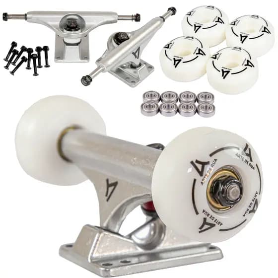 Truck Skate Profissional Arte de Rua + Kit Completo com Roda e Rolamento Abec7 + Parafuso Base