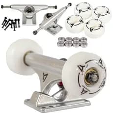 Truck Skate Profissional Arte de Rua + Kit Completo com Roda e Rolamento Abec7 + Parafuso Base